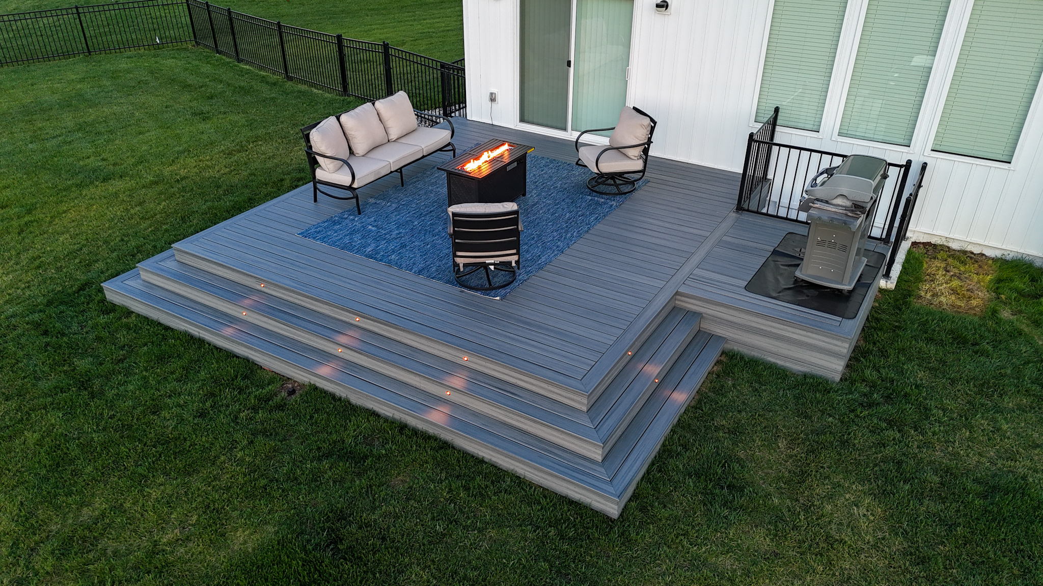 Composite Deck with Surround Stairs and Hardwired Lighting