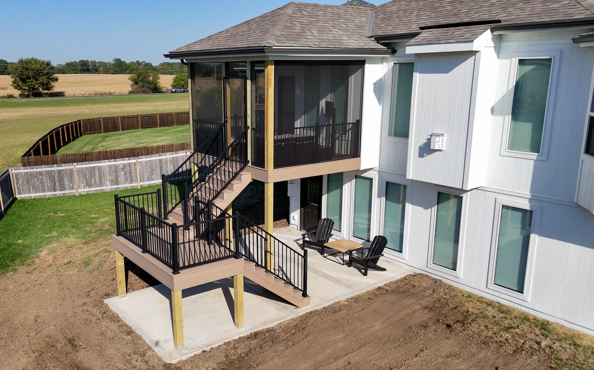 Screened-in Deck with 2 tier stairs